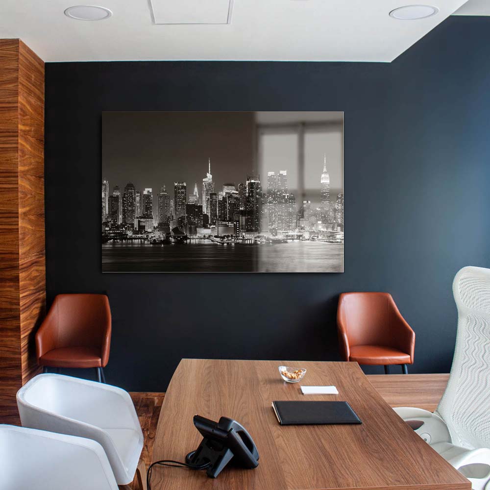 Skyline New York nachts als Acrylglasverbund Bild 180x90cm