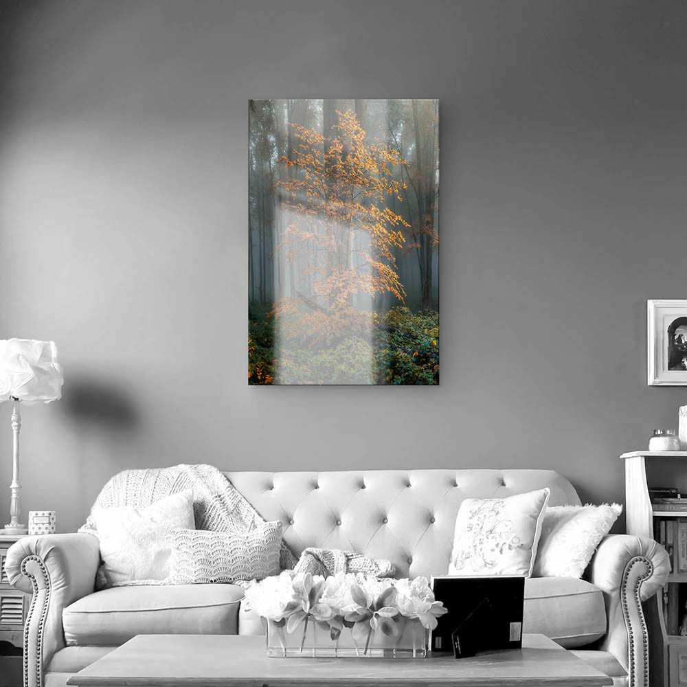 Wald im Hochformat, Herbstidylle als Acrylglas Bild 80x120cm