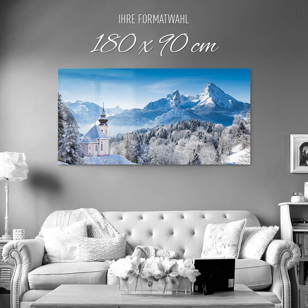 Berge & Gebirge Winter in den Alpen als Acrylglasverbund Bild 180x90cm