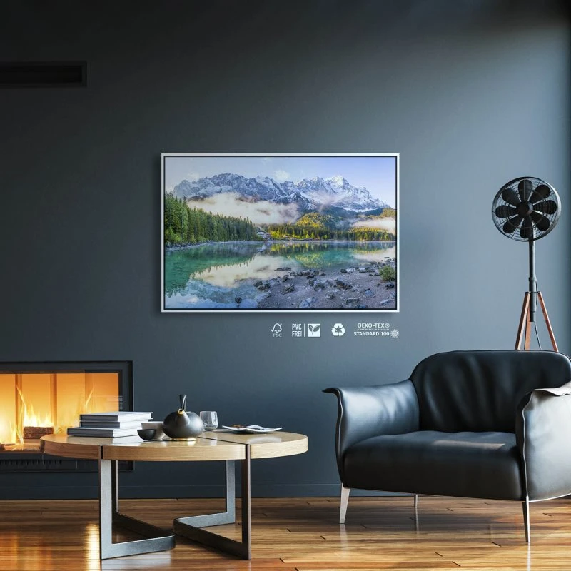 Berge & Gebirge Eibsee mit Zuspitze Alpen im weißen Bilderrahmen, 100x70cm