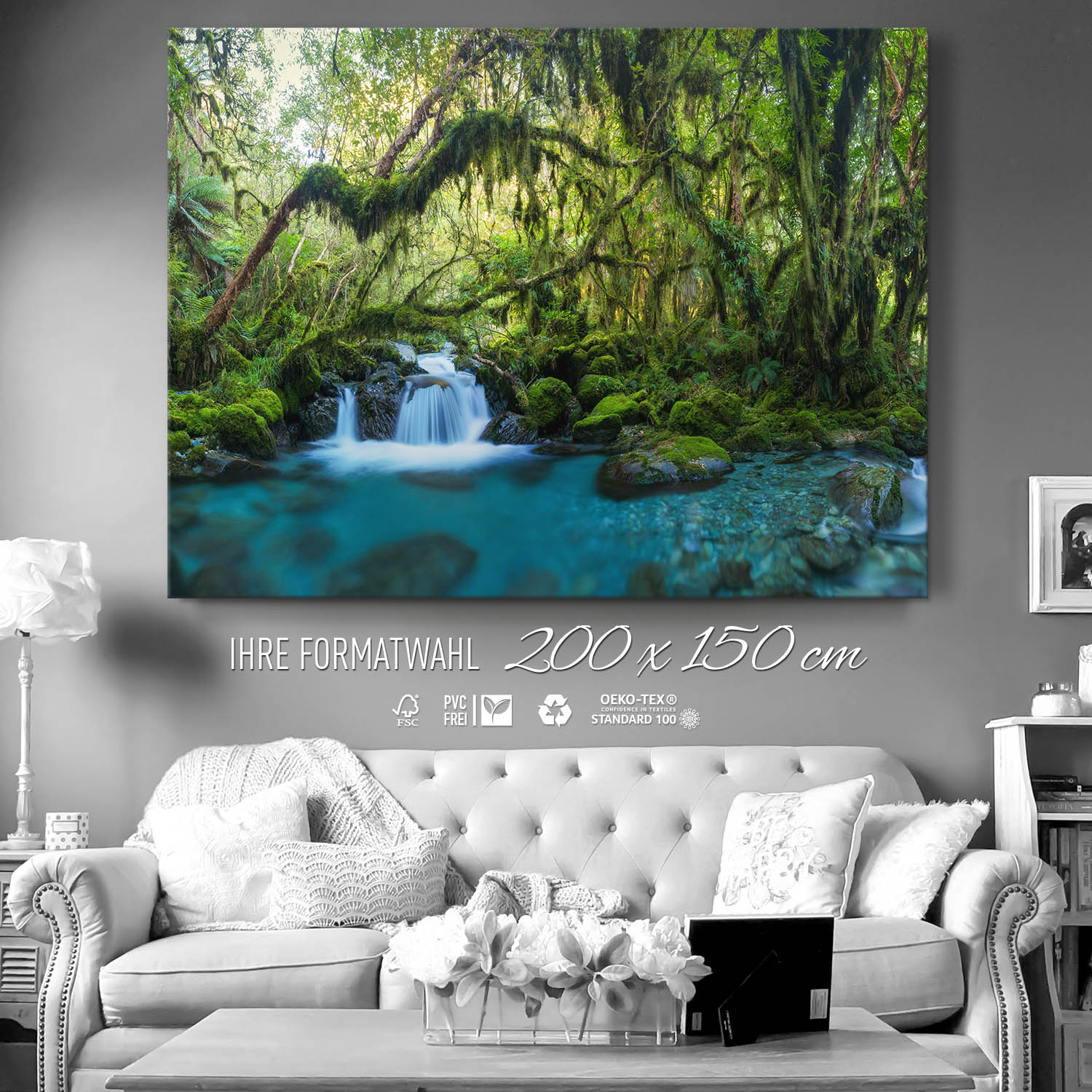 Dschungel idylischer Bachlauf als Keilrahmenbild 200x150cm