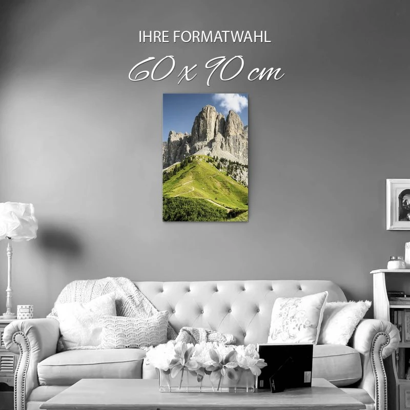 Alu-Dibond Bild im Hochformat, Berge & Gebirge Dolomiten Panorama 60x90cm