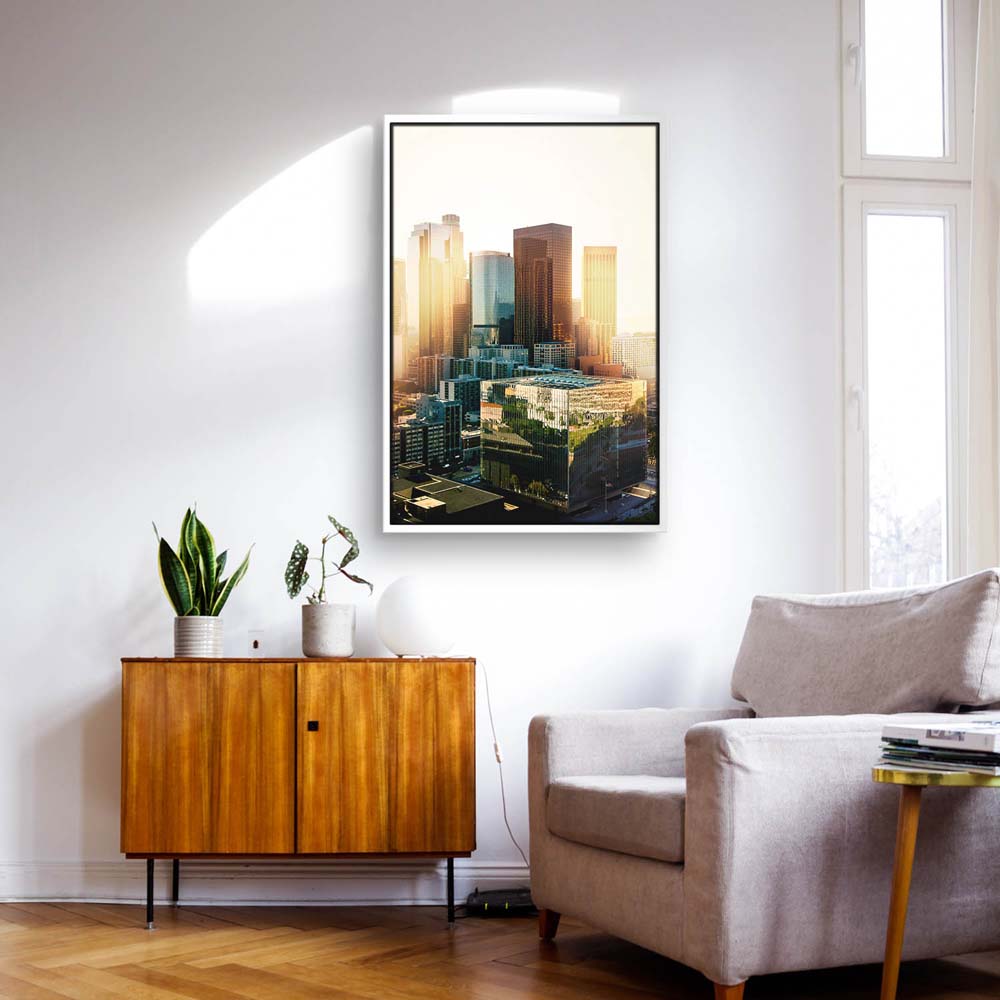 Skyline Los Angeles Sunset im weißen Bilderrahmen, 120x60cm