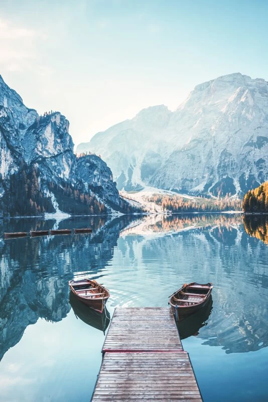 Poster 80x120cm Hochformat, Berge & Gebirge Pragser Wildsee Dolomiten
