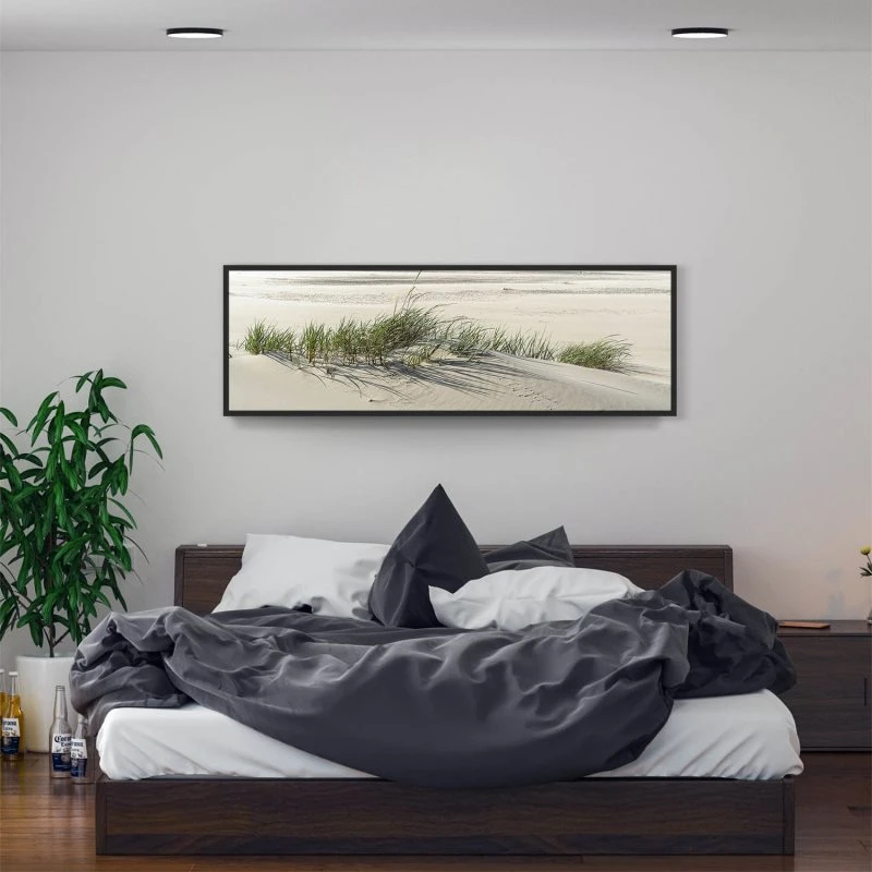Strand & Meer Dünengras Ostsee im schwarzen Bilderrahmen, 150x50cm