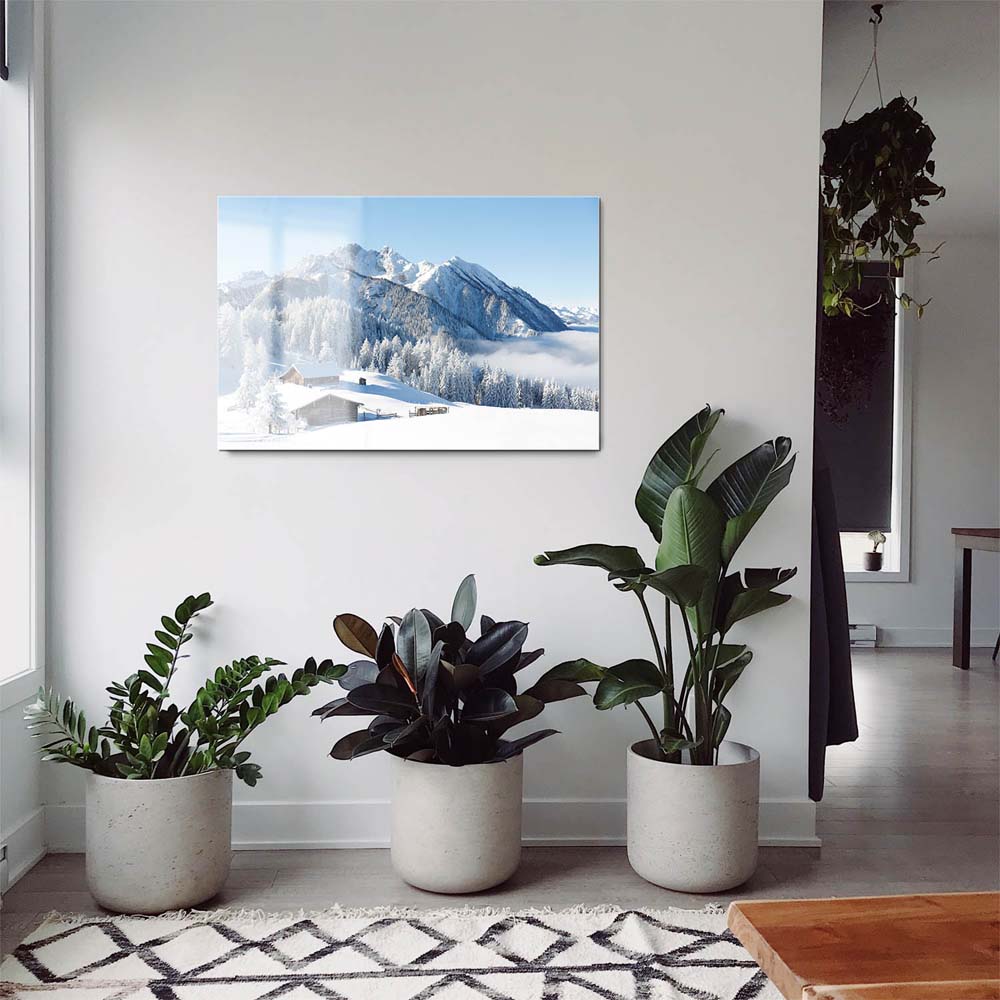 Berge & Gebirge Winterpanorama mit Hütte als Acrylglasverbund Bild 180x120cm