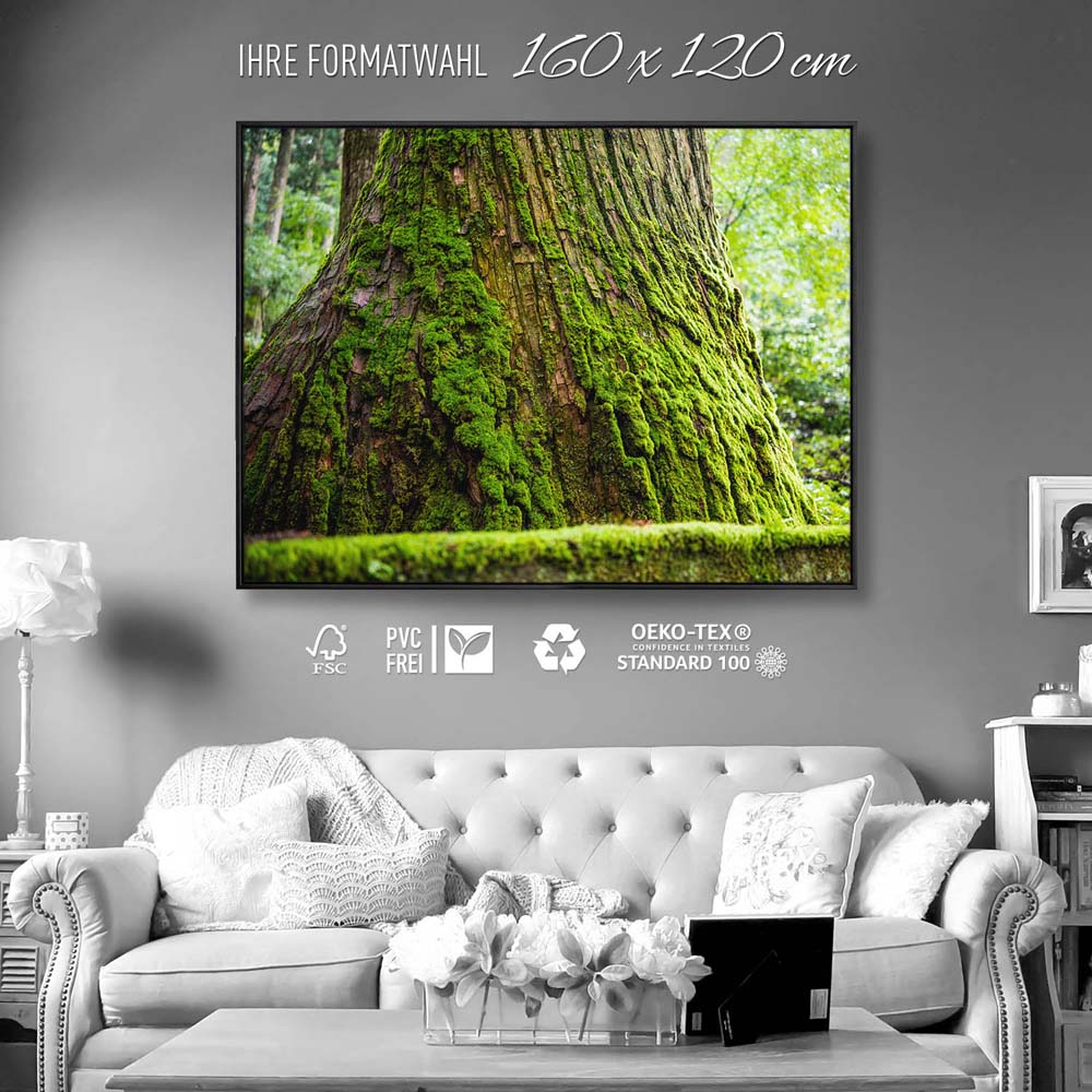 Wald & Baum Moos im schwarzen Bilderrahmen, 160x120cm
