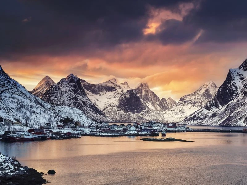Berge & Gebirge Winter in Norwegen als Acrylglasverbund Bild 200x150cm