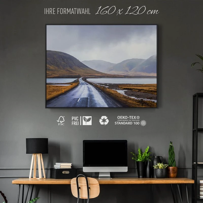 Berge & Gebirge Halbinsel Snæfellsnes Island im schwarzen Bilderrahmen, 160x120cm