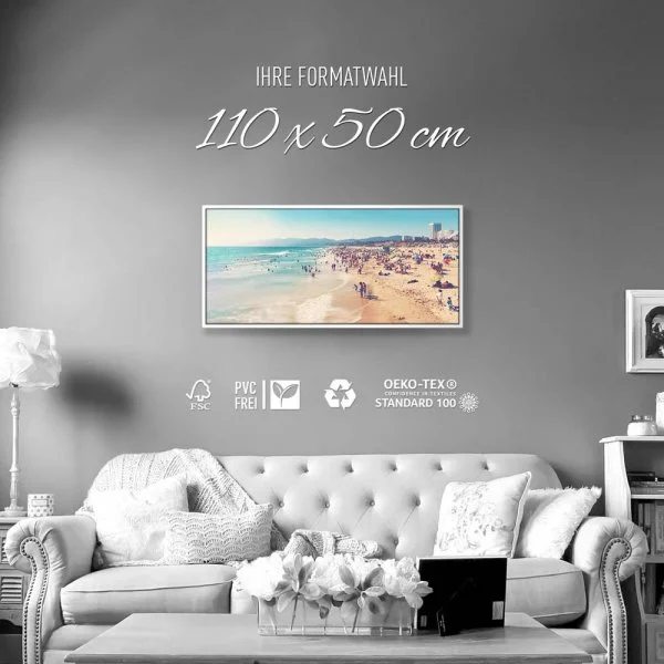 Strand & Meer Santa Monica Beach Los Angeles im weißen Bilderrahmen, 110x50cm