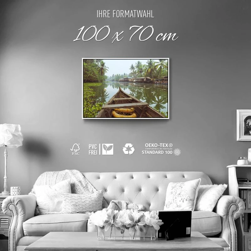 Flüsse & Seen Kumarakom Indien im weißen Bilderrahmen, 100x70cm