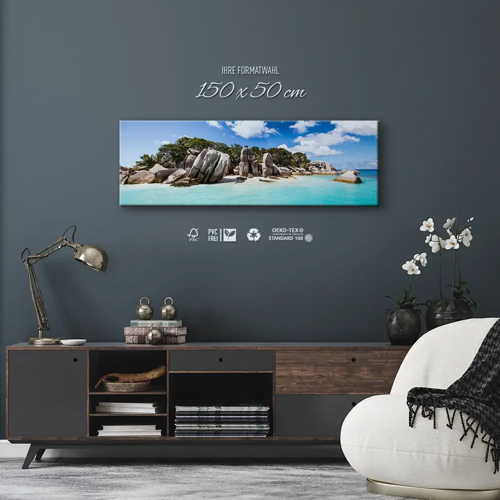 Strand & Meer Seychellen Insel als Leinwand Bild 150x50cm