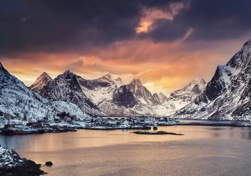 Leinwandbild Berge & Gebirge Winter in Norwegen 100x70cm