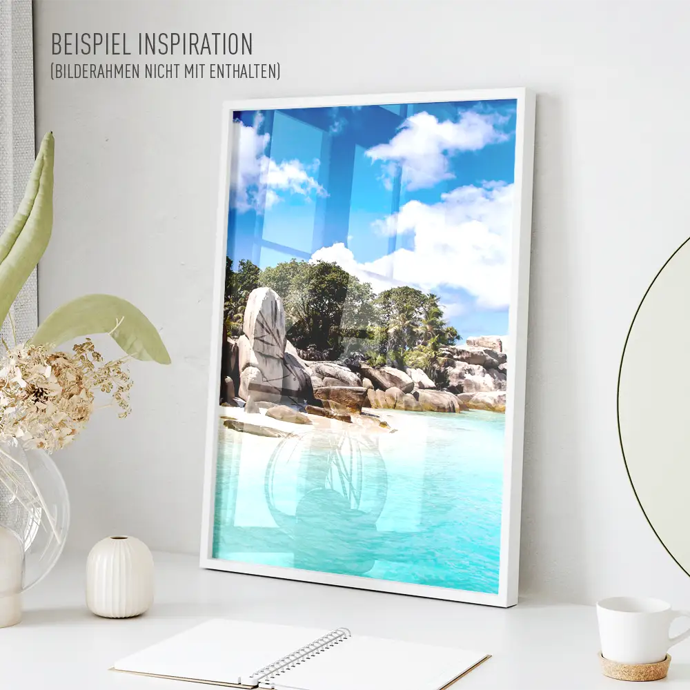 Poster 40x60cm im Hochformat, Seychellen Insel Strand & Meer