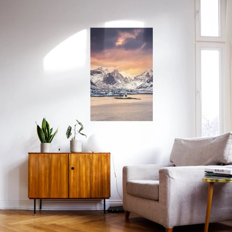 Poster 40x60cm im Hochformat, Winter in Norwegen Berge & Gebirge