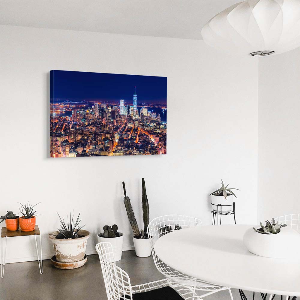 Skyline Manhatten bei Nacht als Keilrahmenbild 120x80cm