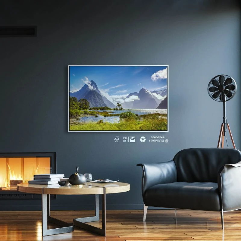 Berge & Gebirge Neuseeland Milford Sound Fjord im weißen Bilderrahmen, 200x150cm