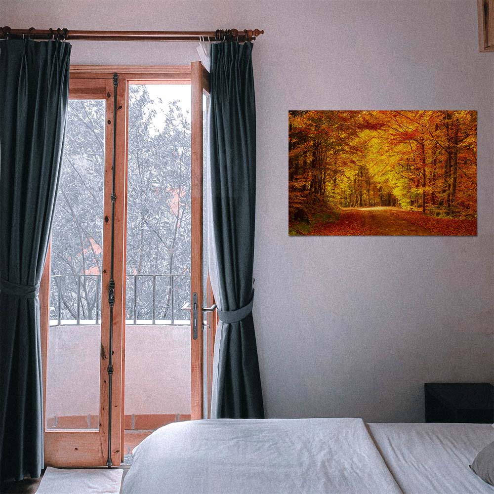 Poster 50x50cm Goldener Waldweg Wald & Bäume
