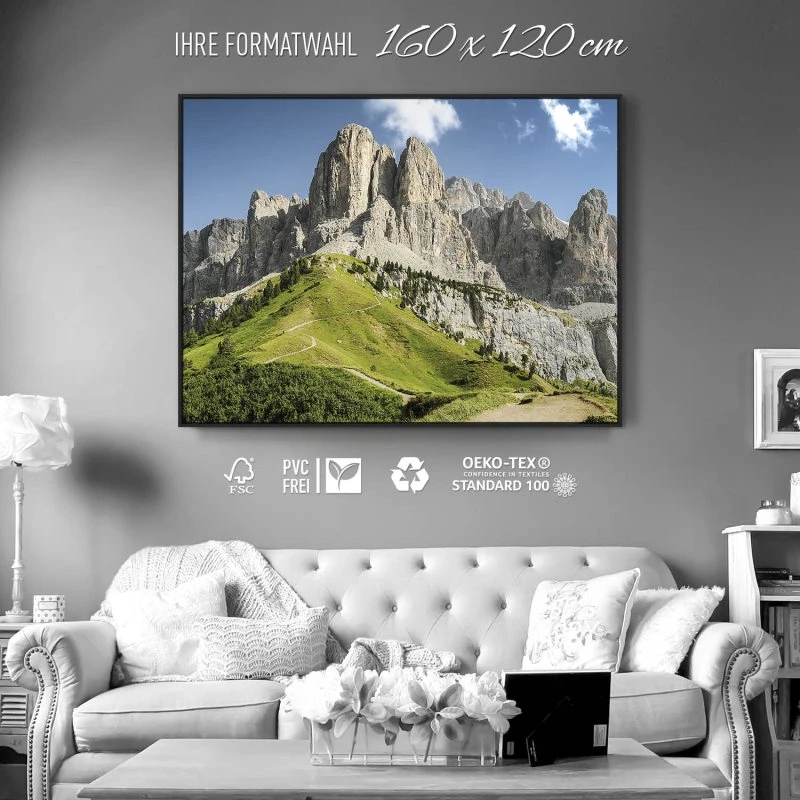 Berge & Gebirge Dolomiten Panorama im schwarzen Bilderrahmen, 160x120cm