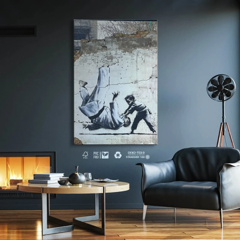Leinwandbild 60x90cm Hochformat, Banksy Ukraine Judo