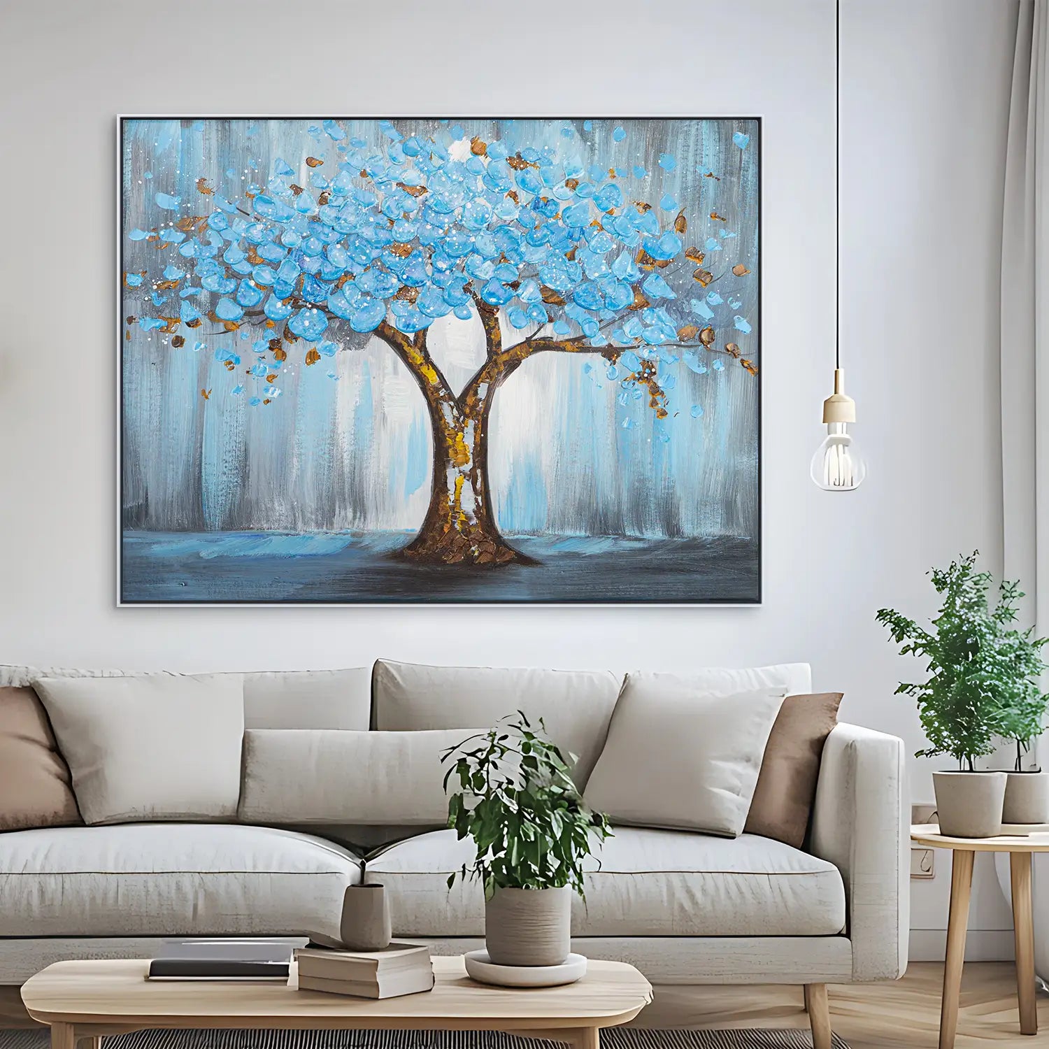 Gemälde 160x120 cm im Schattenfugenrahmen Weiß, handgemalt mit Acrylfarbe und Strukturpaste, abstrakter Baum der Natur – „Baum der Ewigkeit“