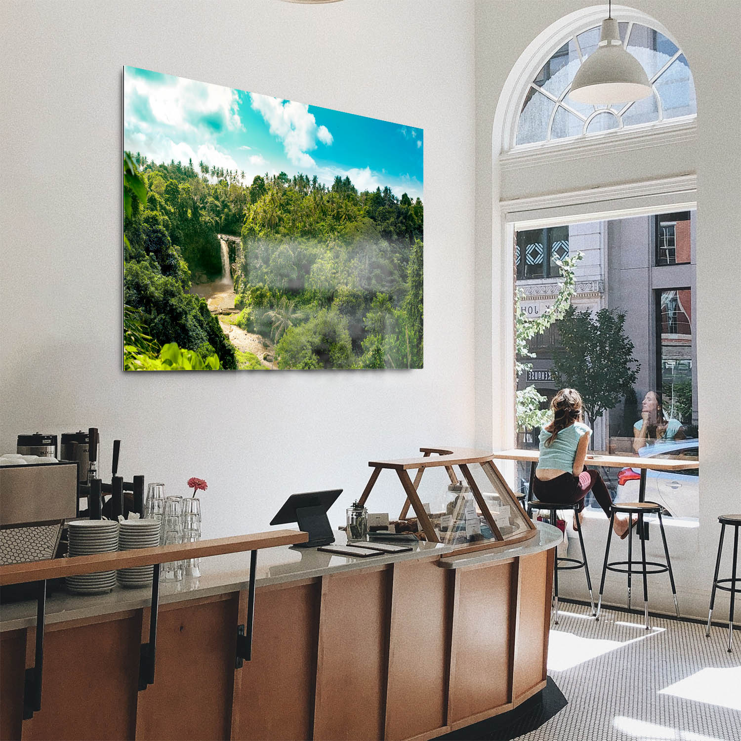 Dschungel Wasserfallpanorama als Acrylglasverbund Bild 180x90cm