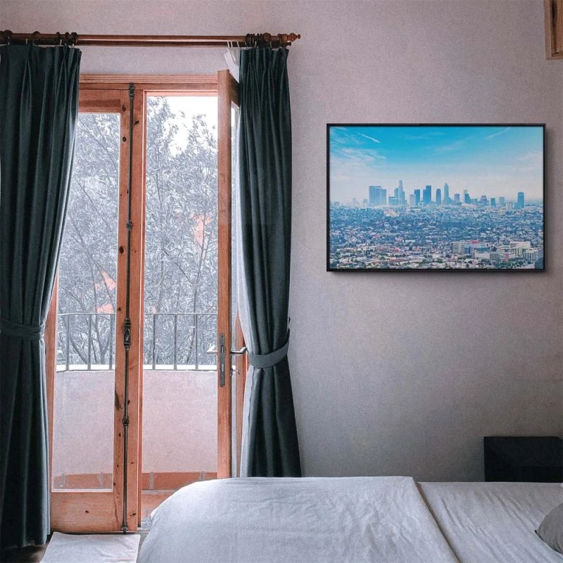 Skyline Los Angeles Panorama im schwarzen Bilderrahmen, 150x100cm