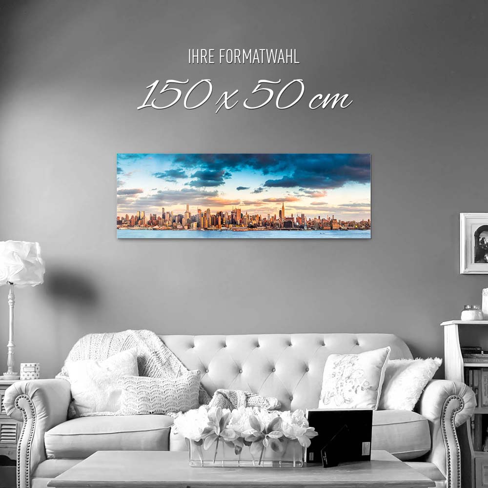 Skyline Panorama von New York als Acrylglasverbund Bild 150x50cm