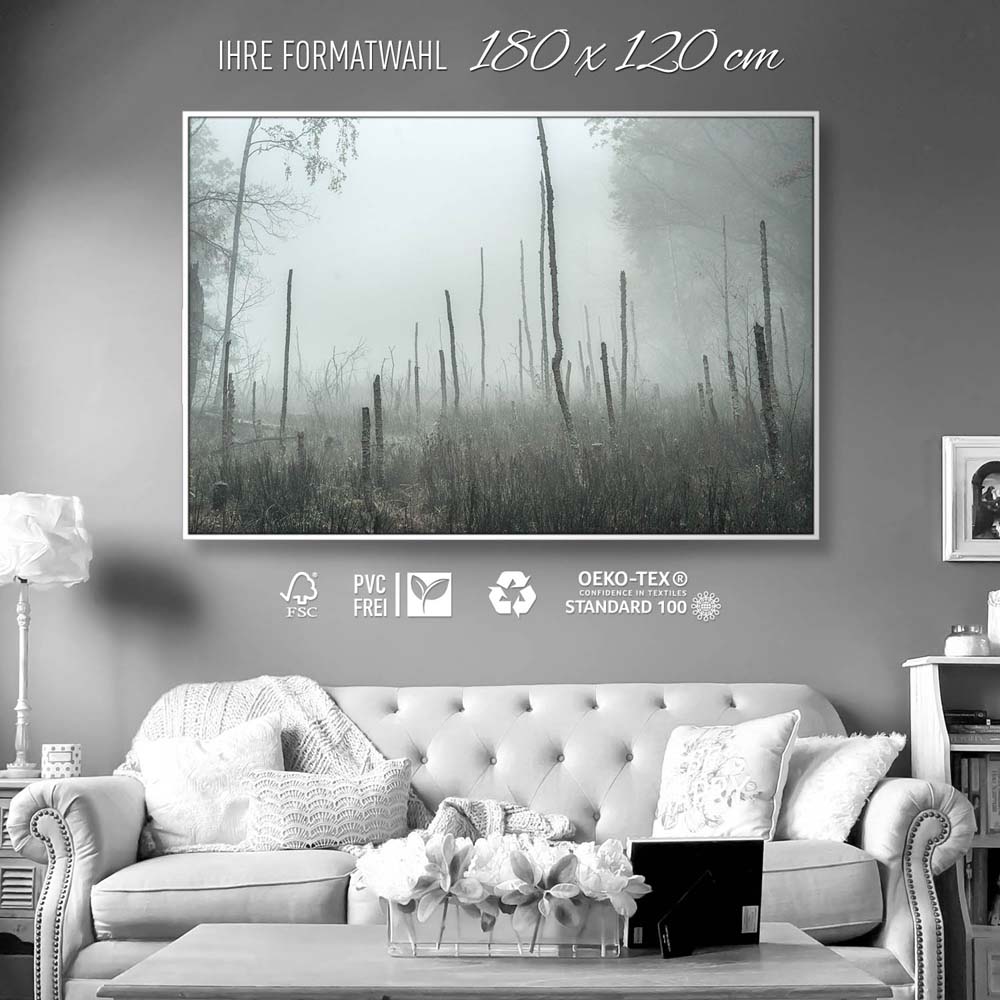 Wald Bäume Sumpfgebiet im weißen Bilderrahmen, 180x120cm