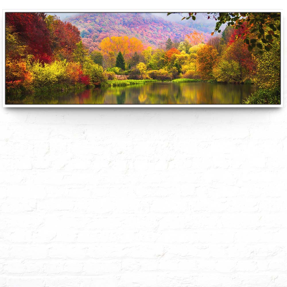 Wald & Bäume Lake Grza Serbien im weißen Bilderrahmen, 150x50cm