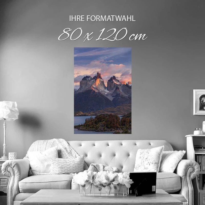 Poster 80x120cm Hochformat, Flüsse & Seen Sonnenspiele Patagonien