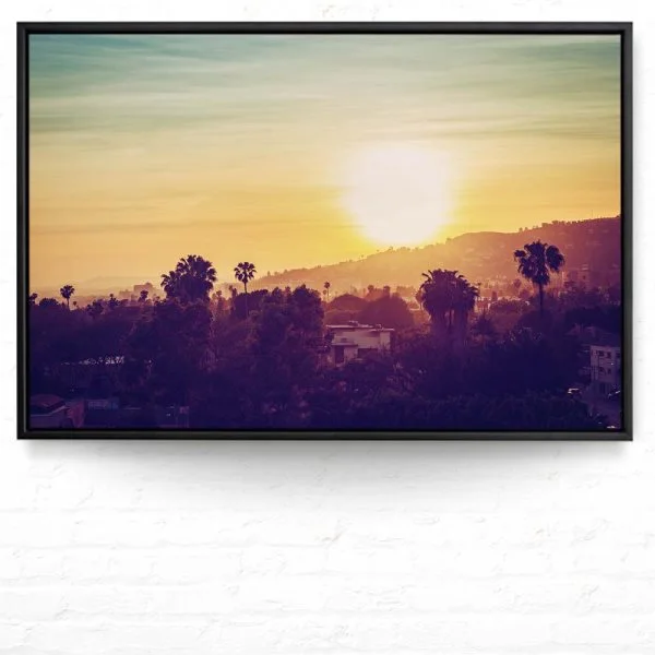 Skyline Los Angeles sunset im schwarzen Bilderrahmen, 180x120cm