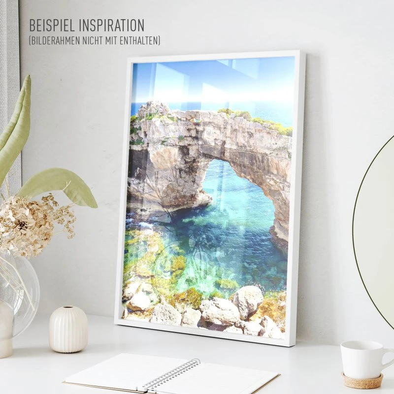 Poster 40x60cm im Hochformat, Bogen Es Pontas, Mallorca Strand & Meer