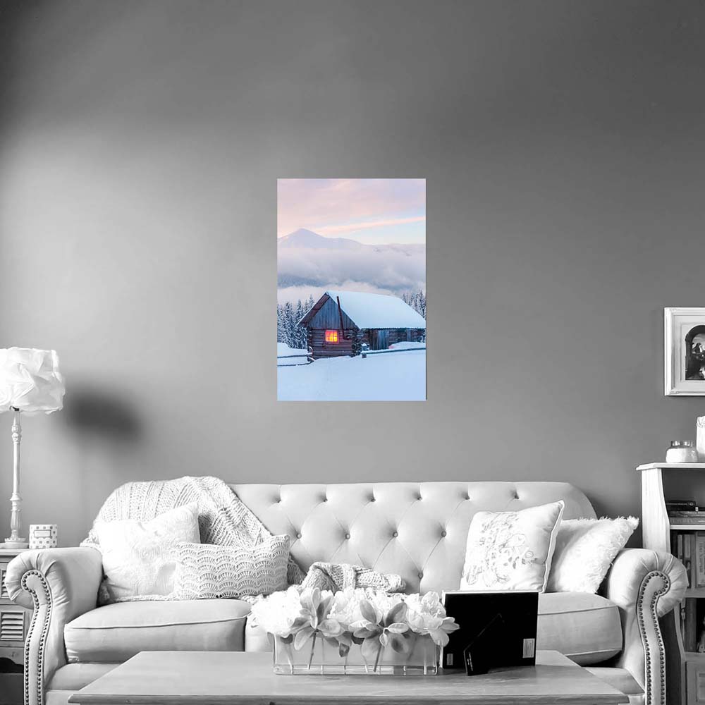 Poster 60x90cm im Hochformat, Winterhütte Berge & Gebirge