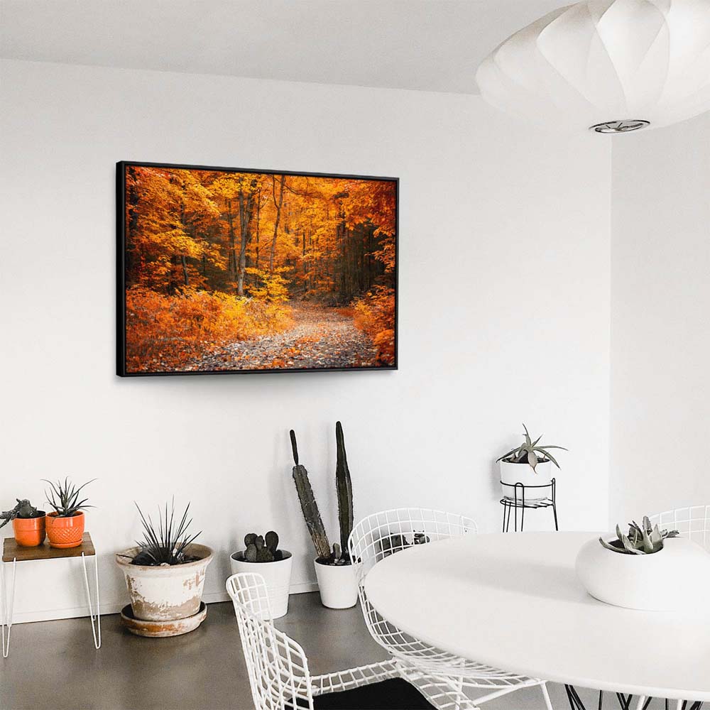 Wald & Bäume Herbst Wanderung II im schwarzen Bilderrahmen, 150x50cm