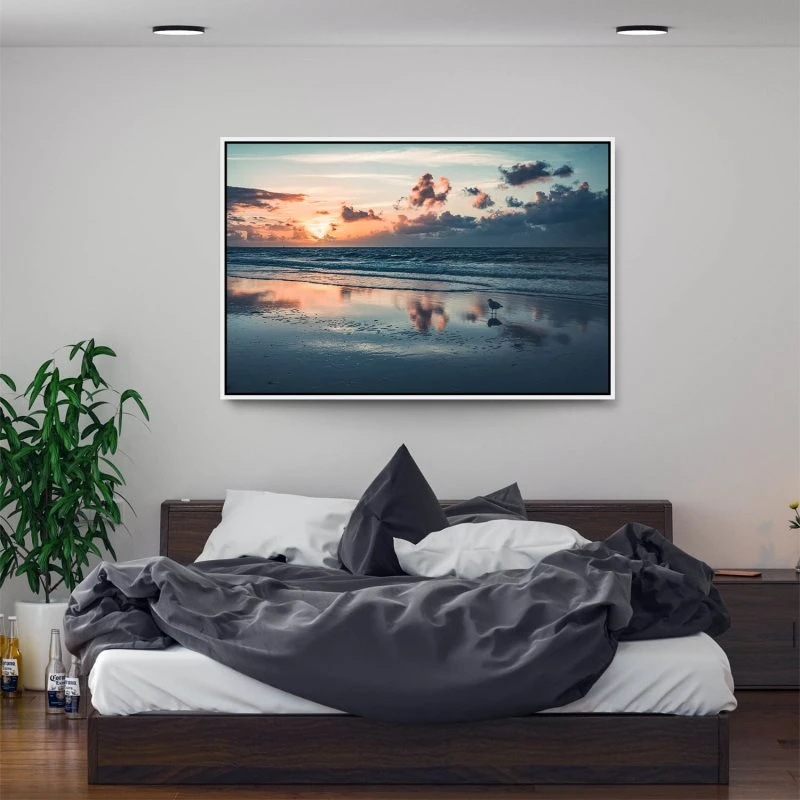 Strand & Meer Sonnenuntergang Nordsee im weißen Bilderrahmen, 150x100cm