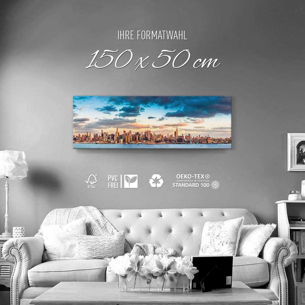 Skyline Panorama von New York als Leinwand Bild 150x50cm