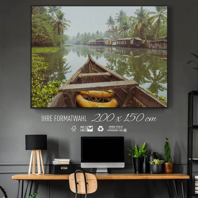 Flüsse & Seen Kumarakom Indien im schwarzen Bilderrahmen, 200x150cm