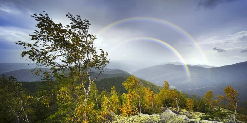 Berge & Gebirge Regenbogen als Alu-Dibond Bild 120x60cm