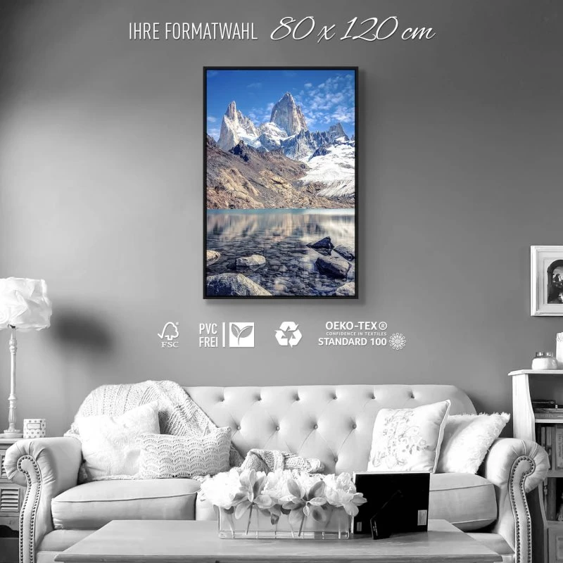Berge & Gebirge im Hochformat 80x120cm Fitz Roy und  Cerro Torre mit weißen Bilderrahmen