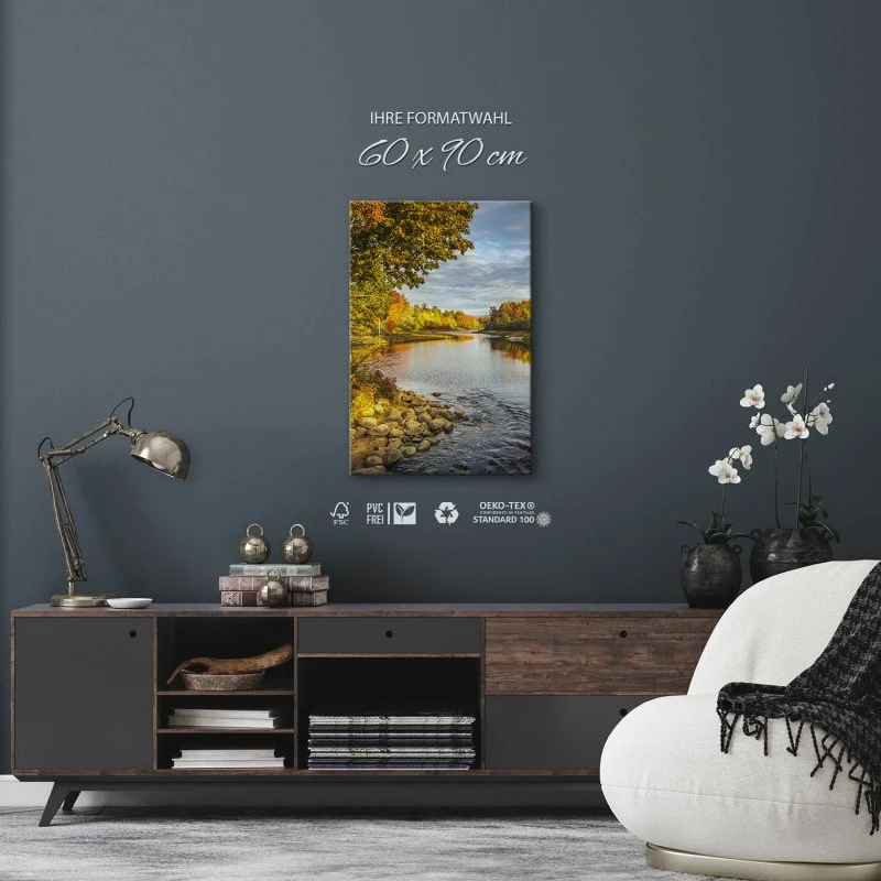 Flüsse & Seen Herbstidylle USA im Hochformat als Leinwand Bild 60x90cm