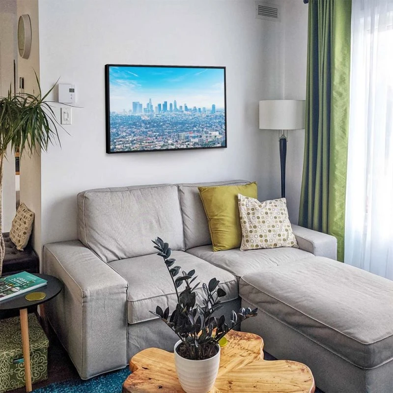Skyline Los Angeles Panorama im schwarzen Bilderrahmen, 150x100cm