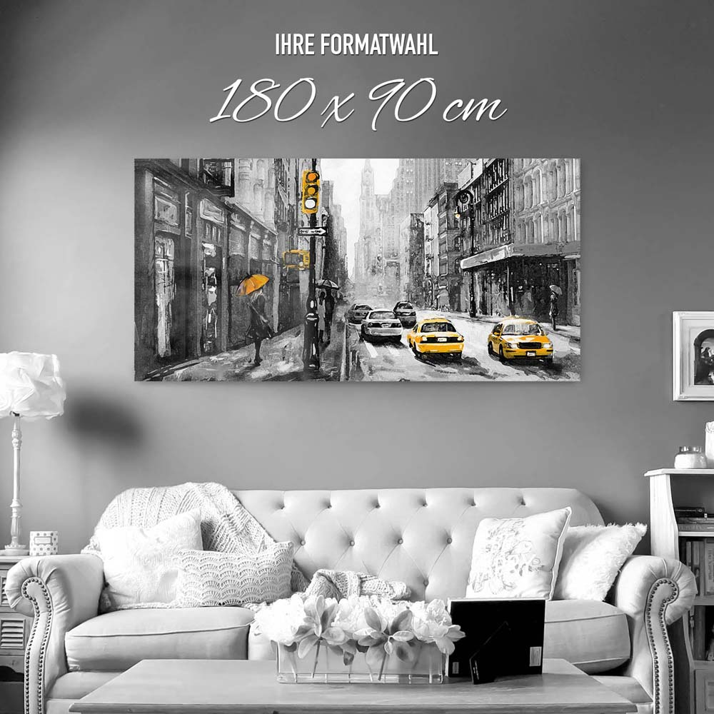 Panorama Acrylglasbild 180x90cm Skyline Gemäldeoptik, schwarz weiß, 