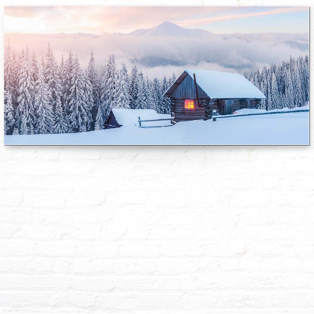 Berge & Gebirge Winterhütte als Acrylglasverbund Bild 110x50cm