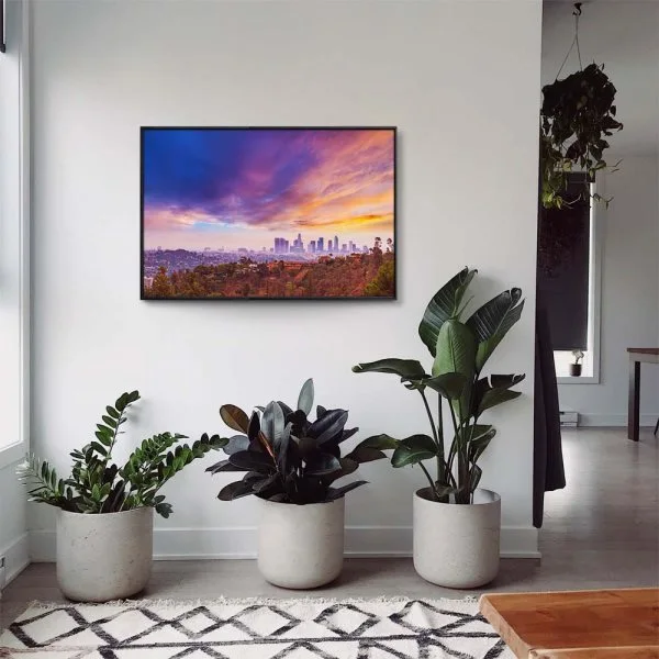 Skyline Los Angeles hills im schwarzen Bilderrahmen, 110x50cm