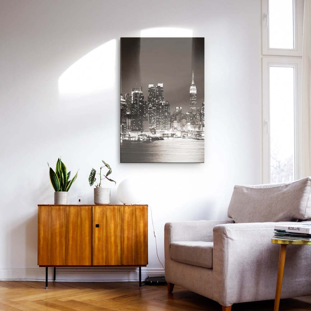 Skyline New York nachts als Acrylglasverbund Bild 180x90cm
