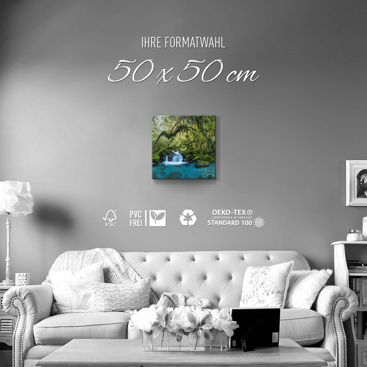 Dschungel idylischer Bachlauf als Leinwand Bild 50x50cm