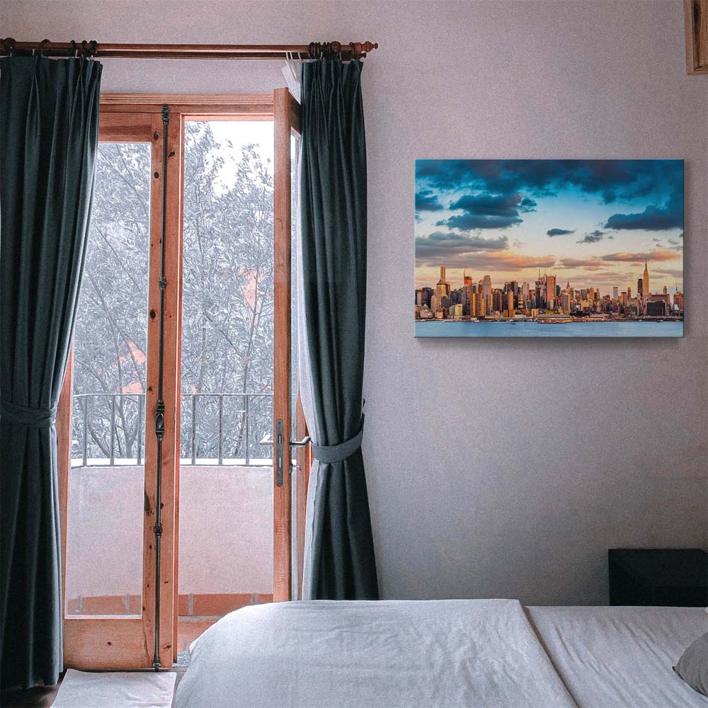 Keilrahmenbild Skyline, Panorama von New York 90x60cm groß