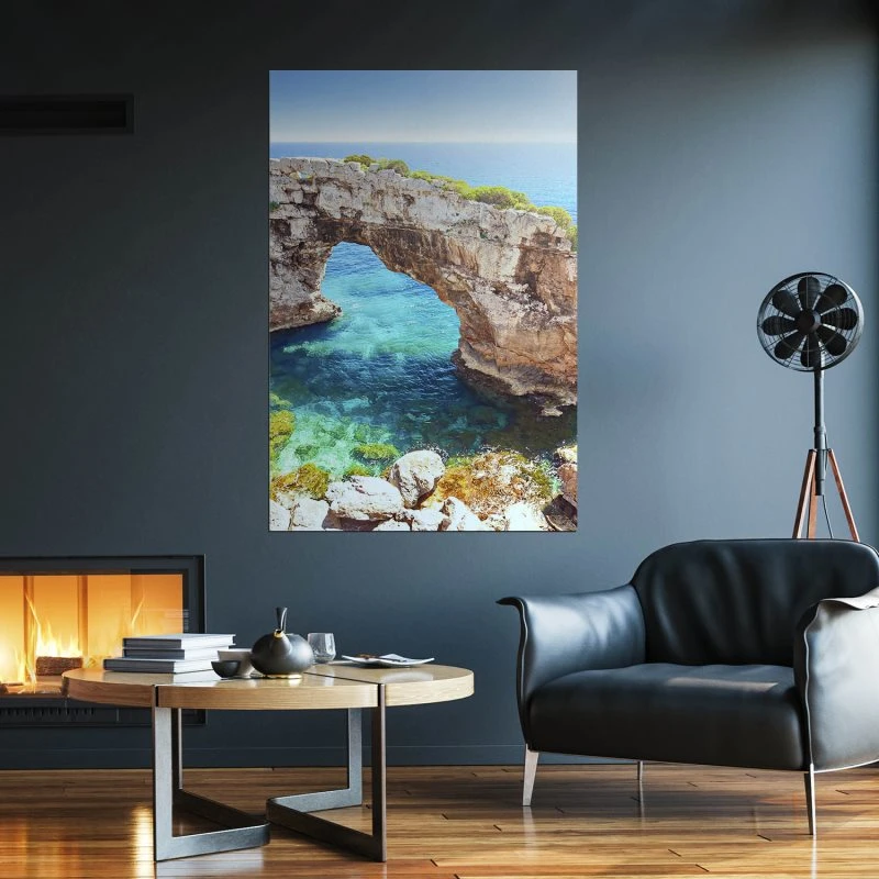 Poster 40x60cm im Hochformat, Bogen Es Pontas, Mallorca Strand & Meer