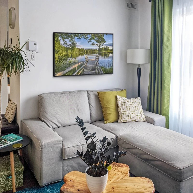 Flüsse & Seen Seenplatte Finnland im schwarzen Bilderrahmen, 150x50cm